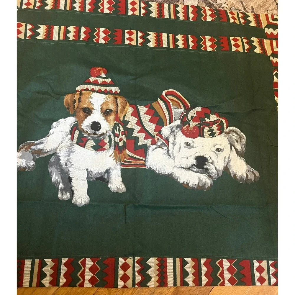 Domestics Vintage Rustic Christmas Dogs Aztec Print Set of Pillow Shams